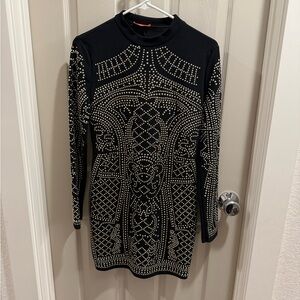 Black Studded Long Sleeve Dress